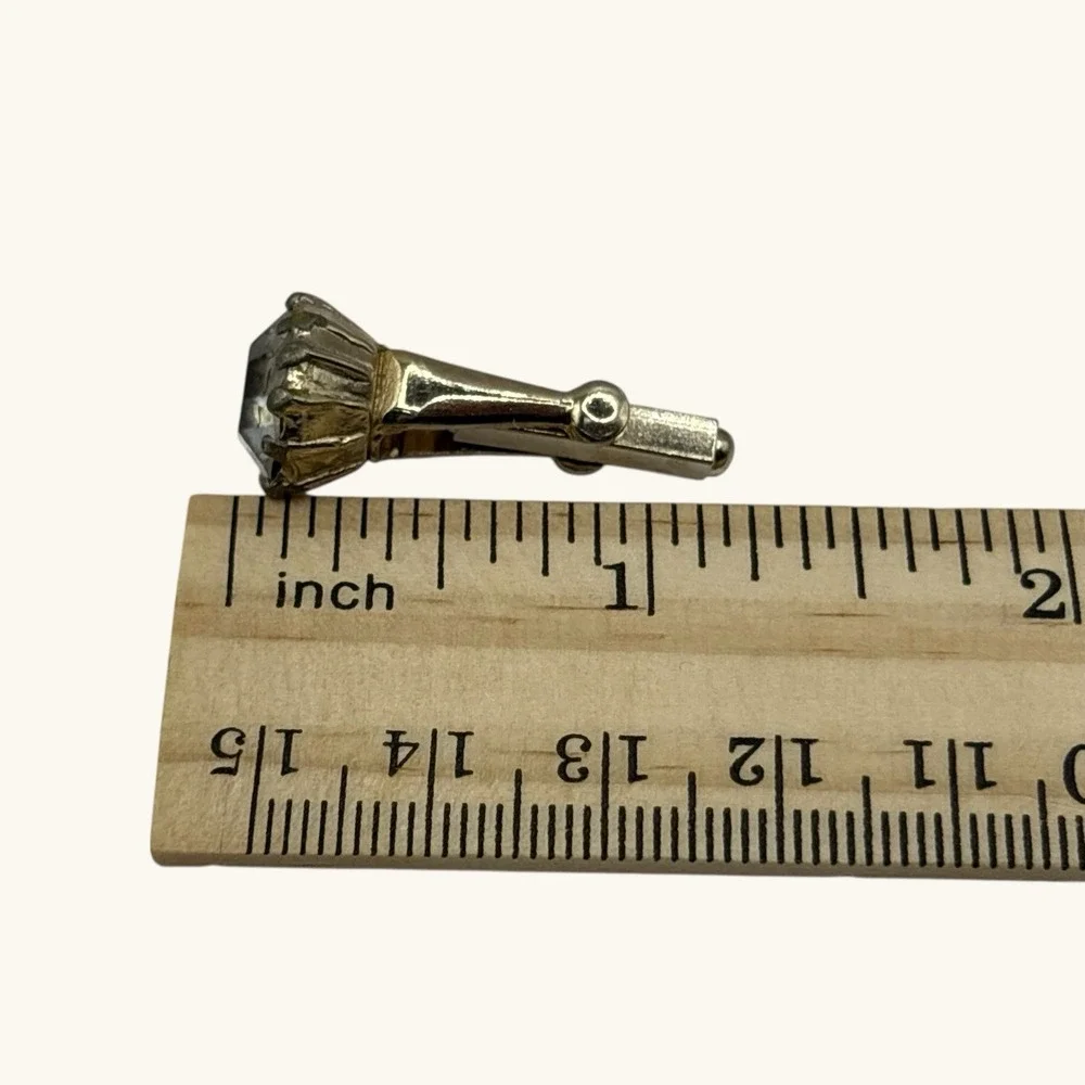 Vintage Cufflinks Large Faceted Crystal Prong Set Gold Tone Formal Suit READ‎